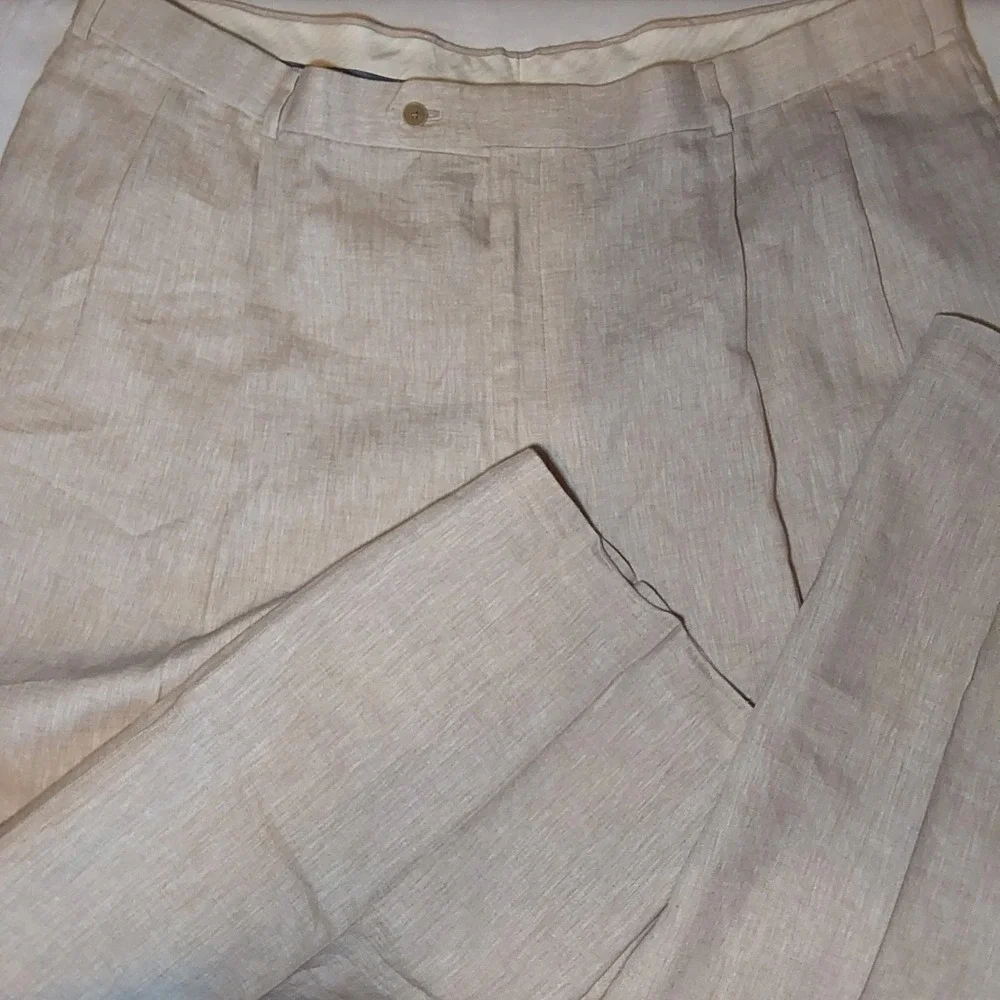 Joseph Abboud Men's 45 x 30 100% Linen‎ Straight Leg Beige Tan Dress Pants